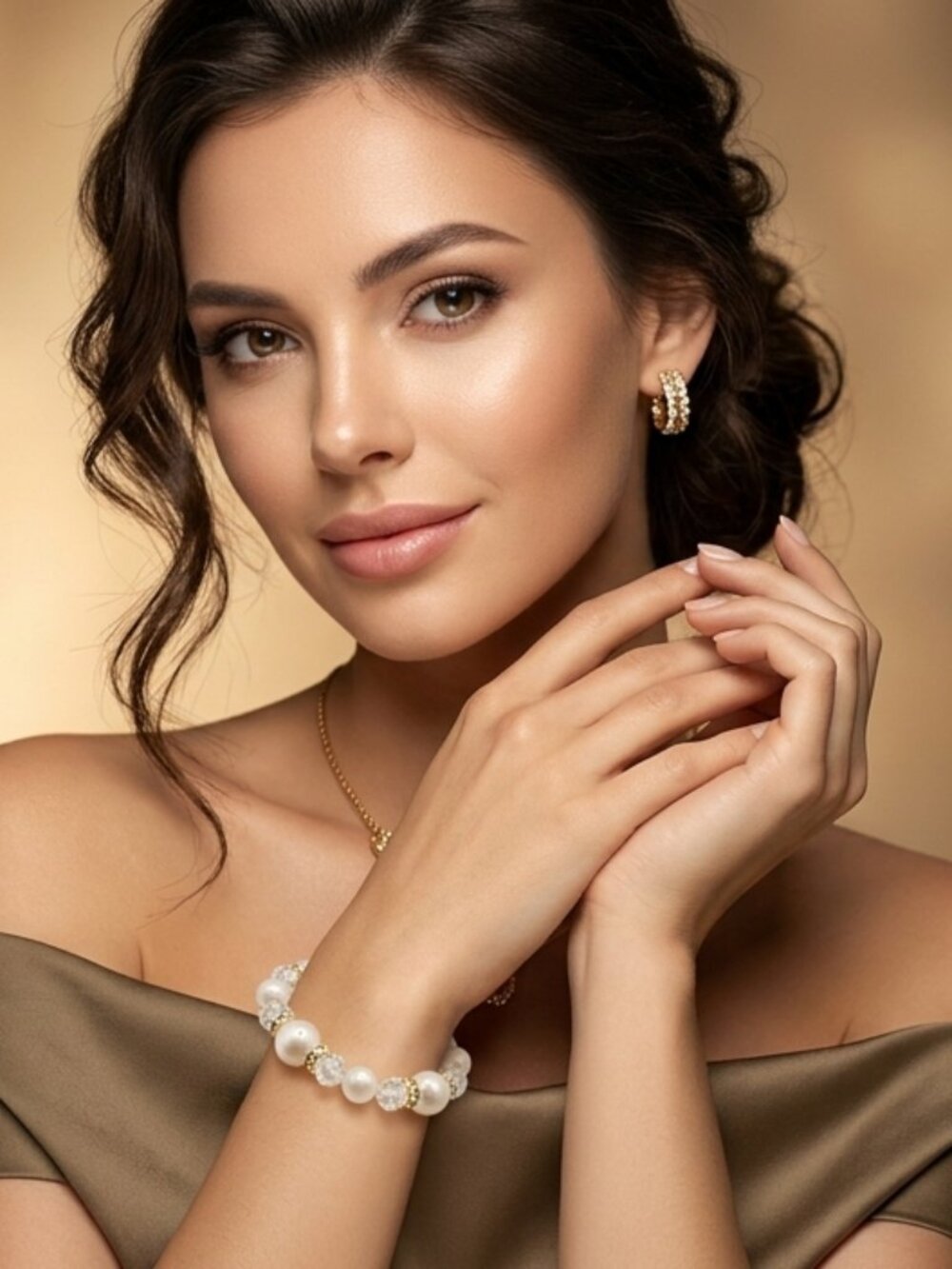 Pearl & Crystal Bracelet with Rhinestone Spacers - Picture 3 of 5